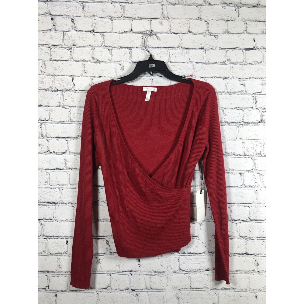 Leith Women’s Long Sleeve Deep V-Neck Red Sweater Top Size M
